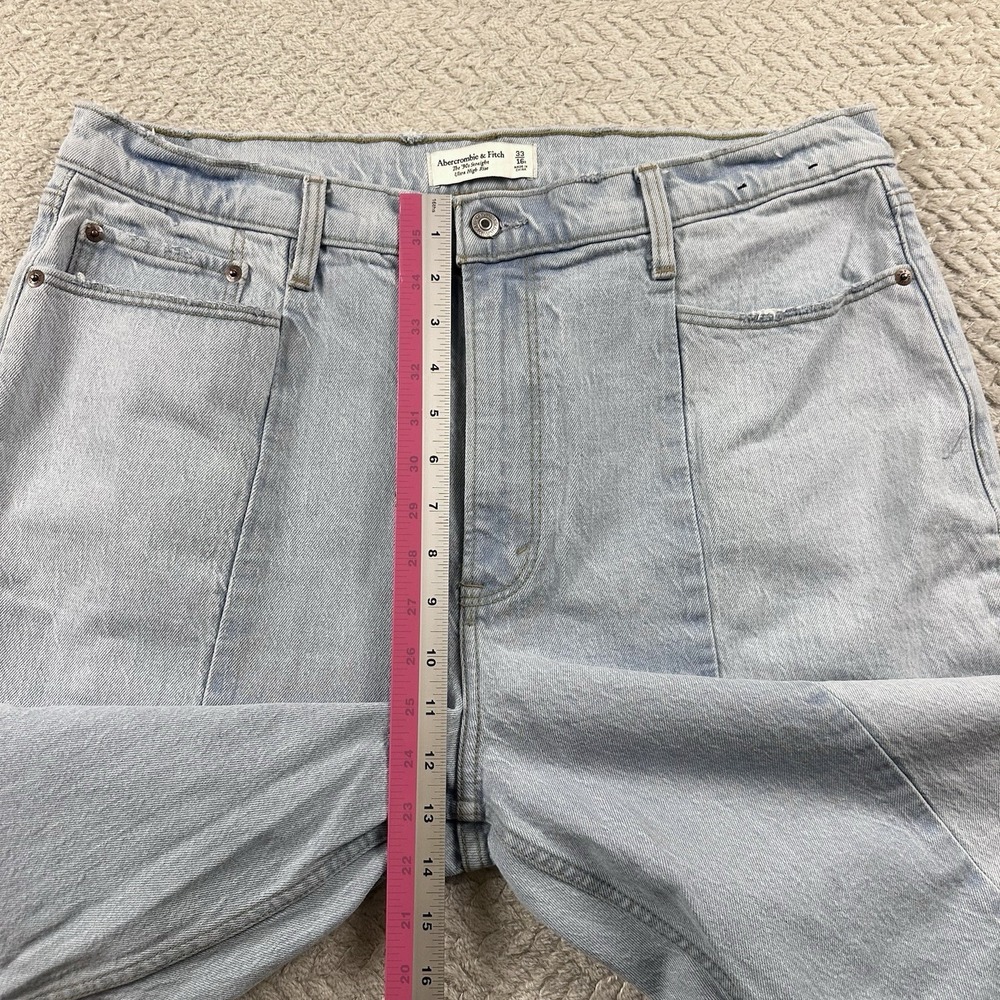 Abercrombie & Fitch The 90's Straight Ultra High Rise Jeans 33/16 Panel Frayed - Picture 4 of 13